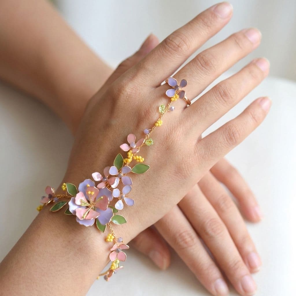 Handmade Beauty: Resin Flower Hathphool - Unique Hand Harness Jewellery
