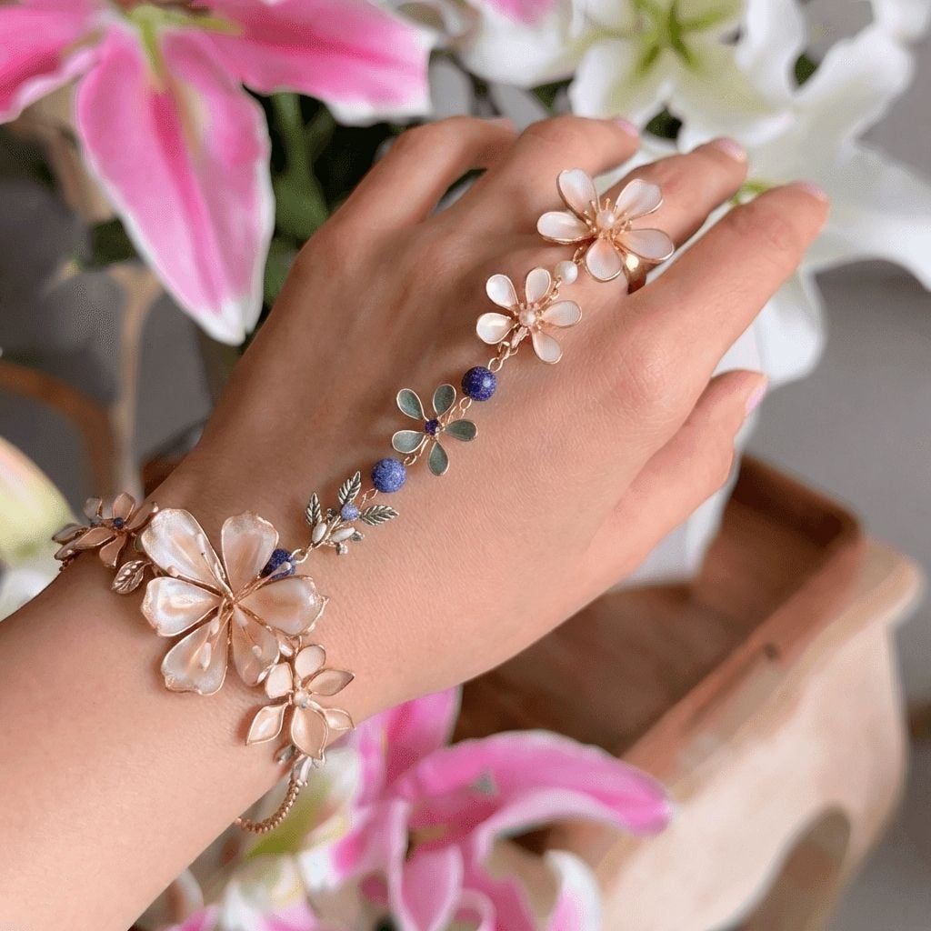 Elegant Resin Flower Hathphool | Handmade Hand Harness Jewellery