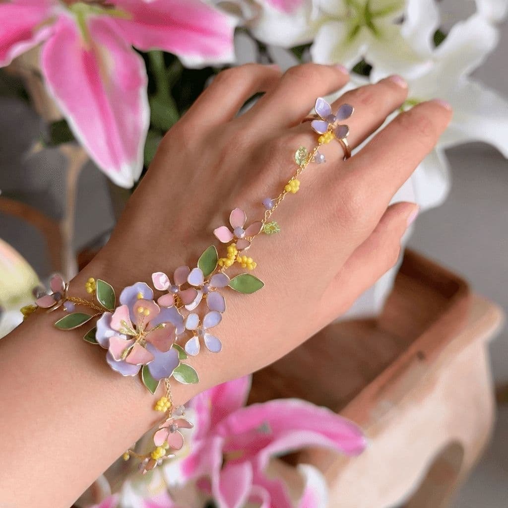 Handmade Beauty: Resin Flower Hathphool - Unique Hand Harness Jewellery