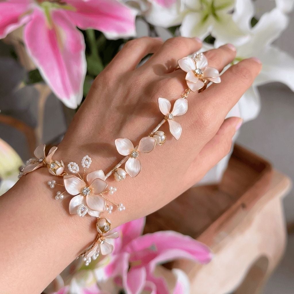 Handcrafted Resin Flower Hathphool - Elegant Hand Harness Jewellery