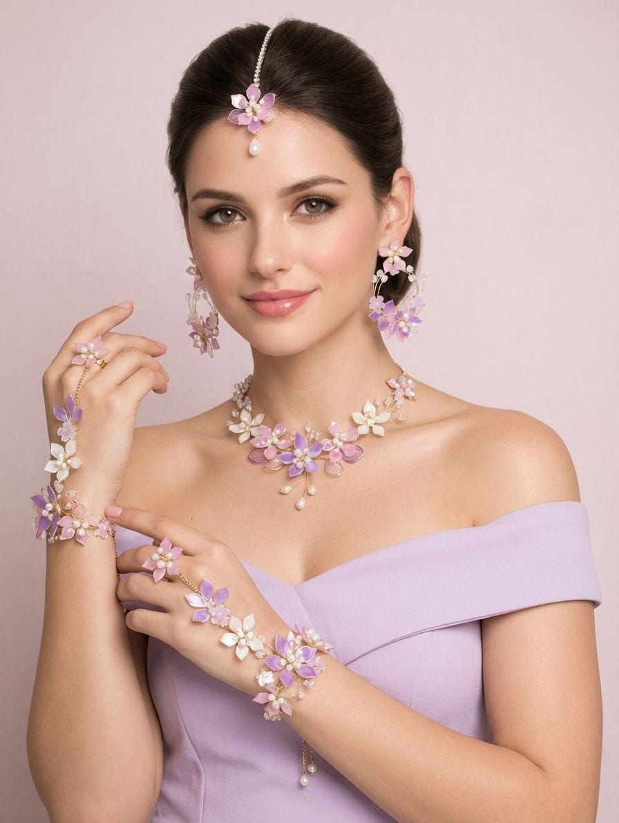 Lavender-Pink Floral Carnival Resin Bridal Set for Haldi-Mehndi