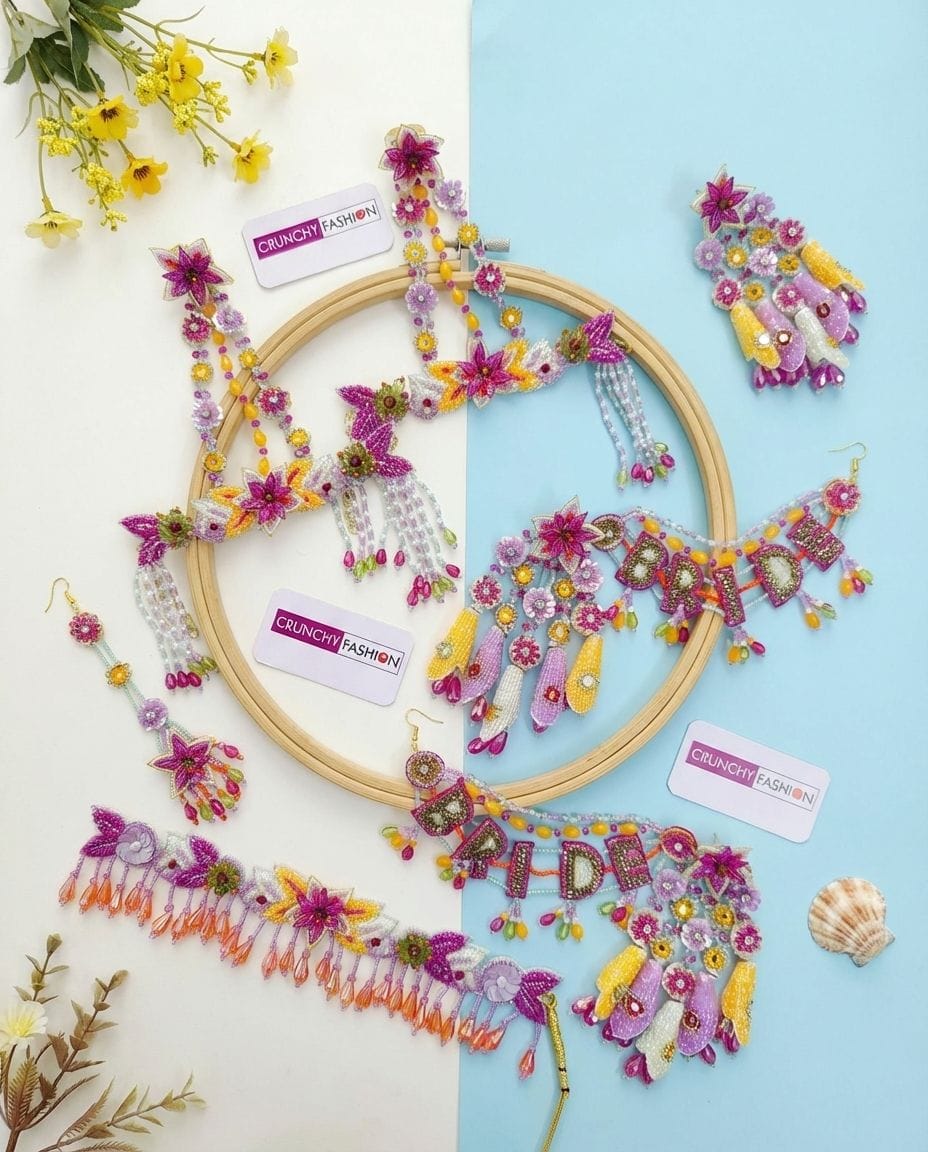 Carnival Hues: Handmade Multicolor Bridal Jewellery Set for Haldi-Mehndi Ceremonies