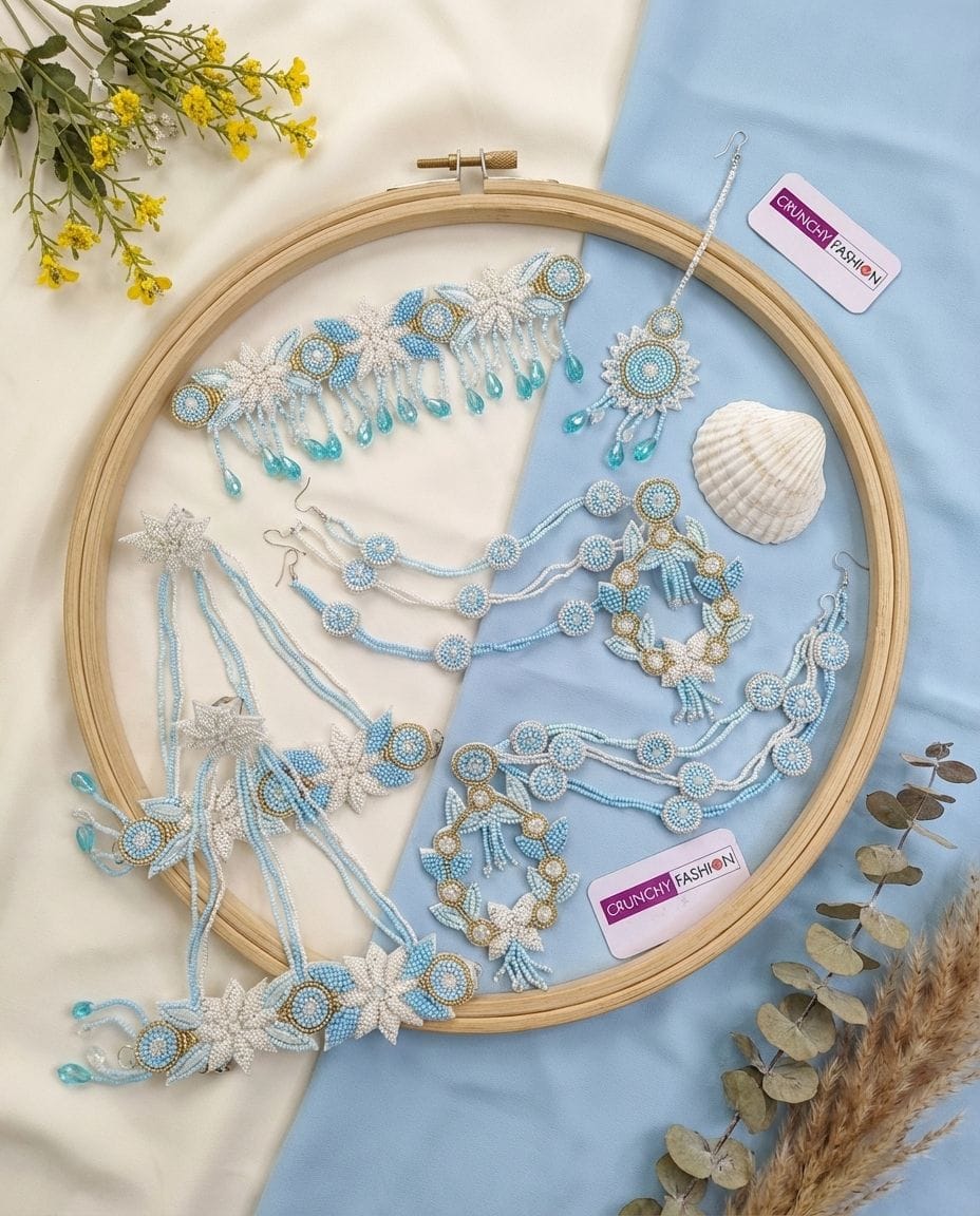 Handmade Bridal Jewelry, Yellow-Orange Haldi-Mehndi, Multicolor Pearls