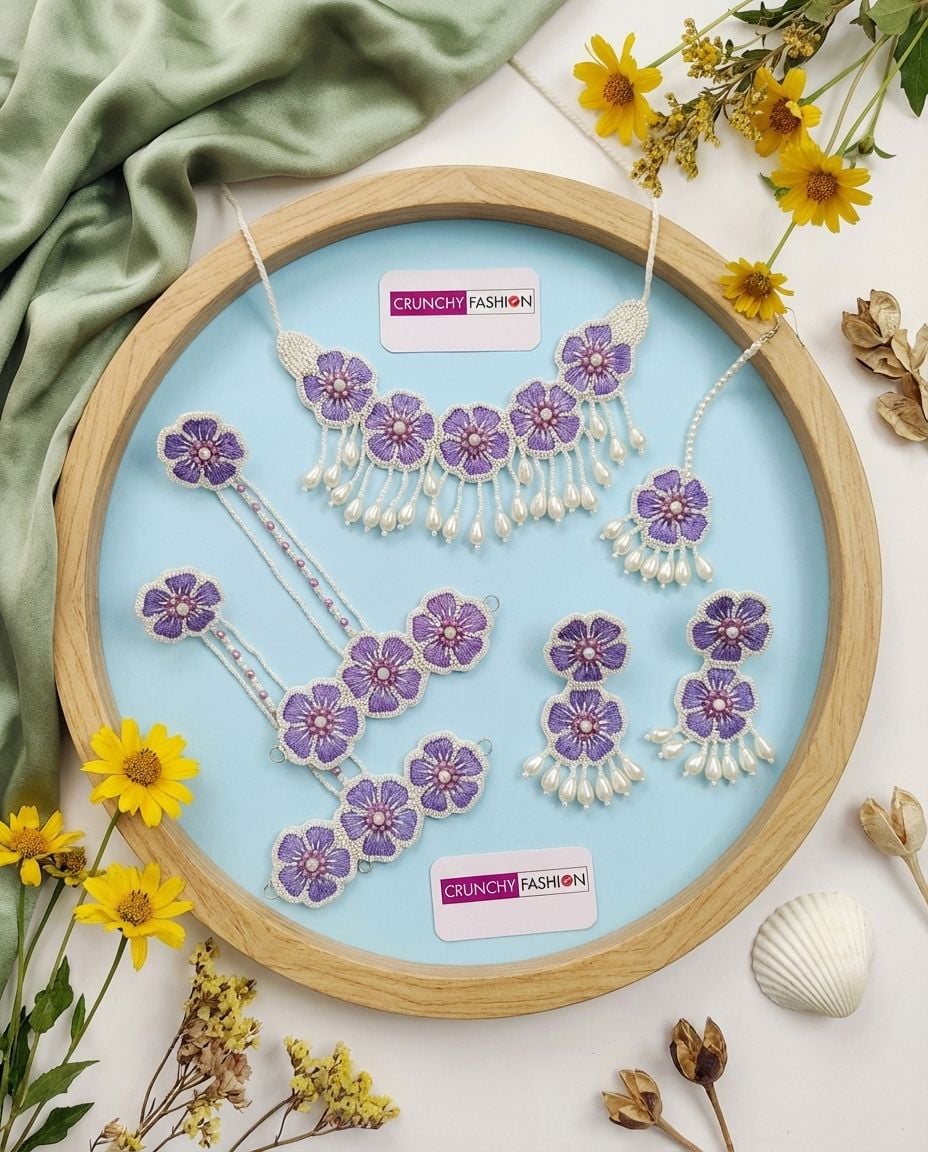 Handcrafted Floral Asymmetry: Yellow Flower Jewellery for Haldi