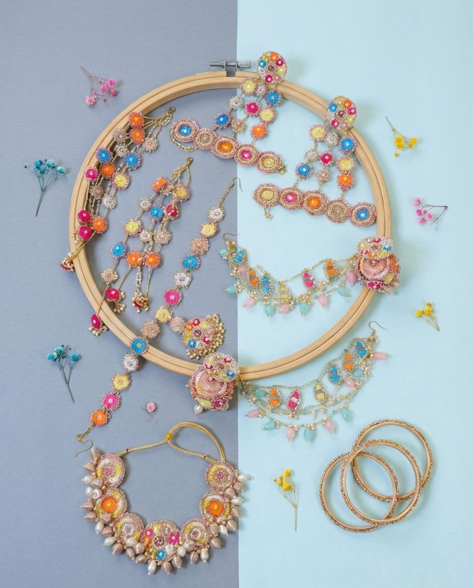 Handcrafted Floral Ethnic Multicolor Bridal Sets for Haldi & Wedding