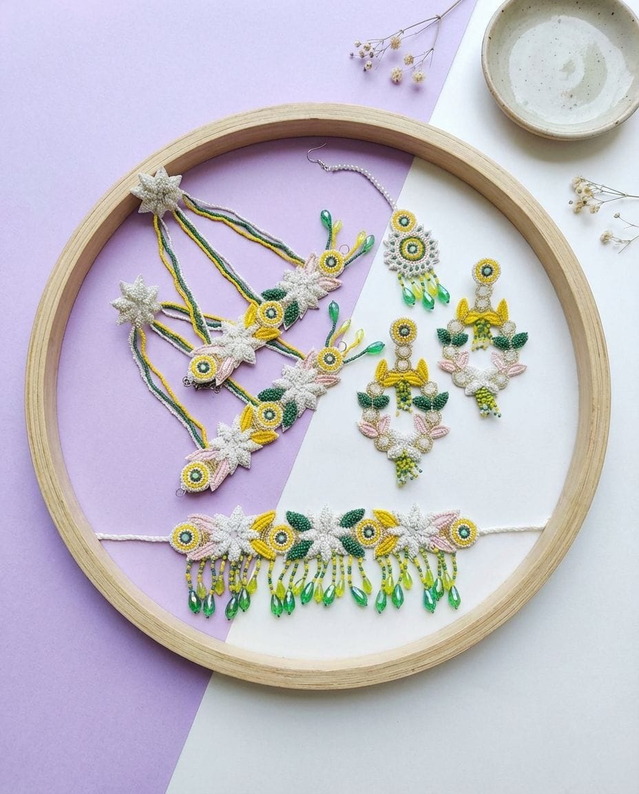 Pink-Yellow Floral Kaleere Bridal Jewellery Set for Haldi-Mehndi