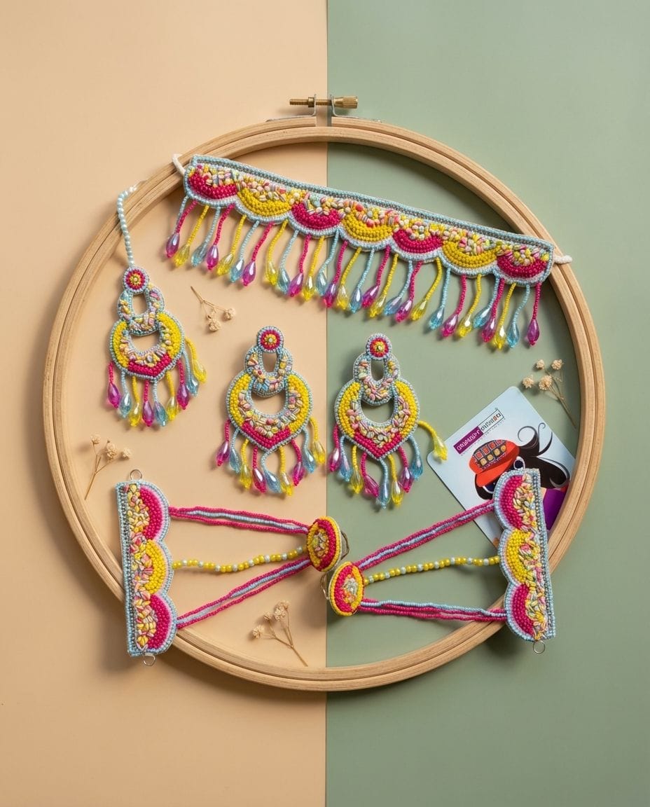 Bridal Bloom: Handmade Multicolor Beaded Jewellery Set for Wedding and Haldi Ceremonies