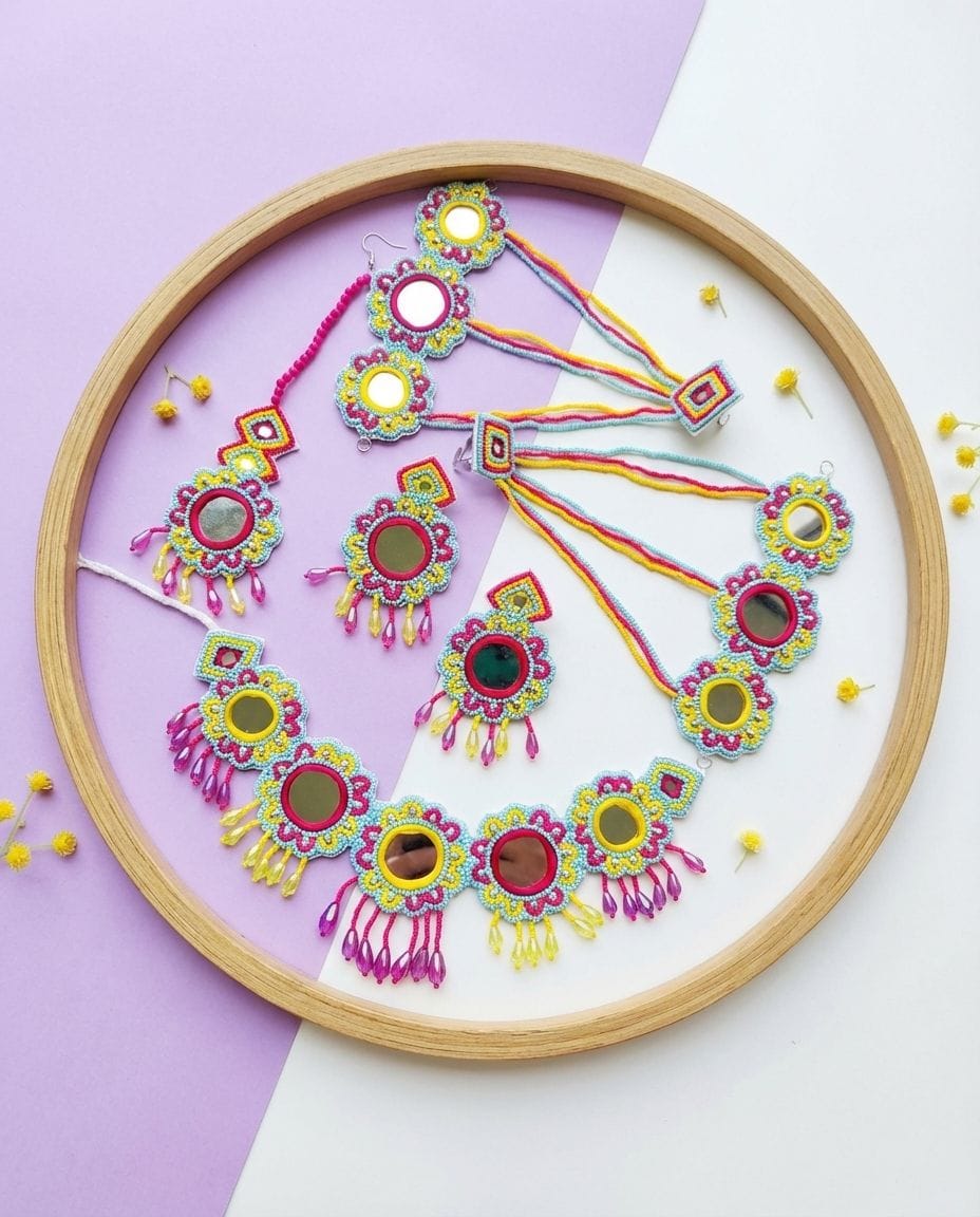 Delicate Flower Design Beaded Bridal Jewelry Set - Perfect for Wedding and Haldi Occasions