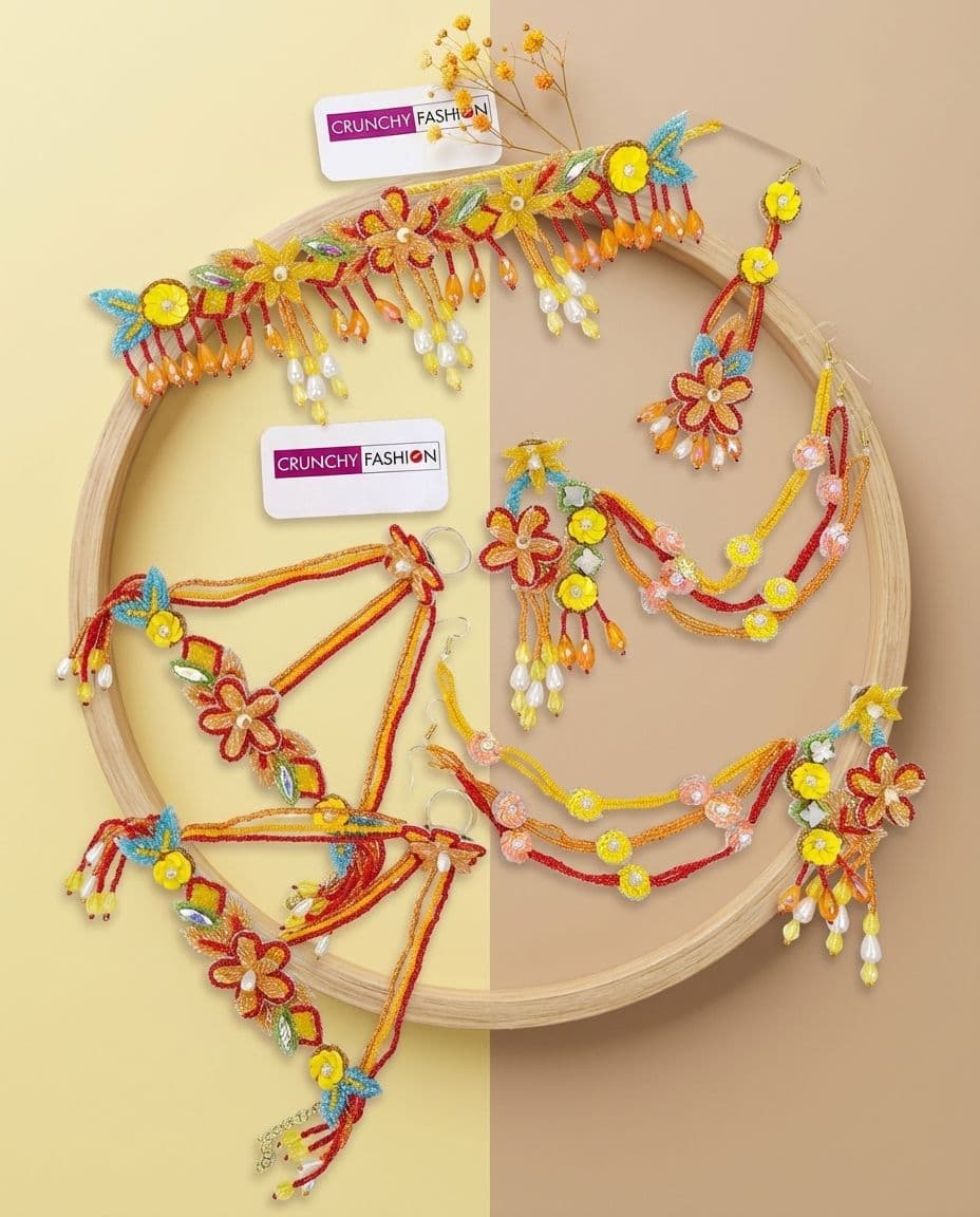 Bright Hues Floral Bridal Jewelry Set - Orange-Yellow Elegance