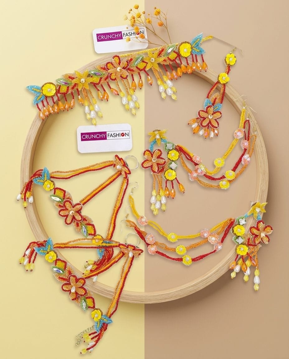 Bright Hues Floral Bridal Jewelry Set - Orange-Yellow Elegance