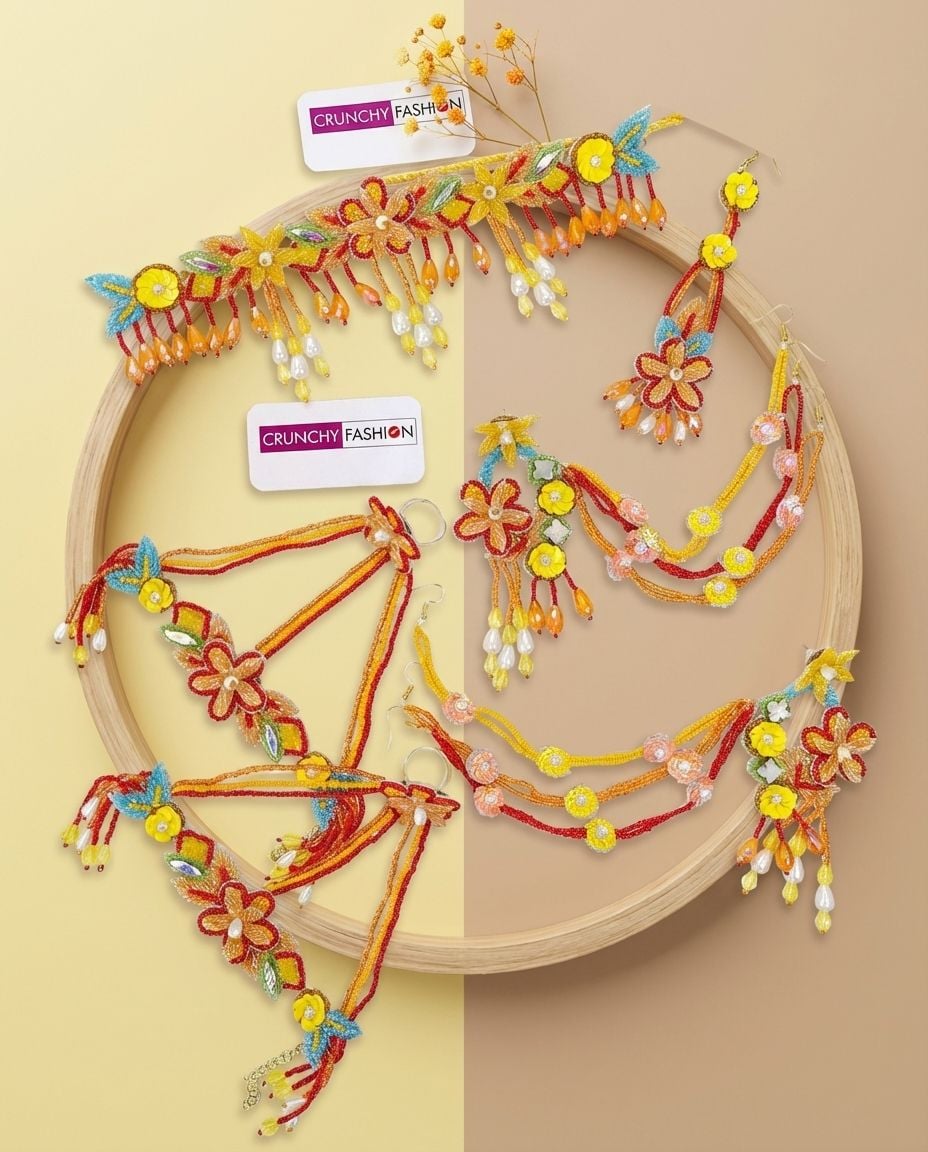 Bright Hues Floral Bridal Jewelry Set - Orange-Yellow Elegance
