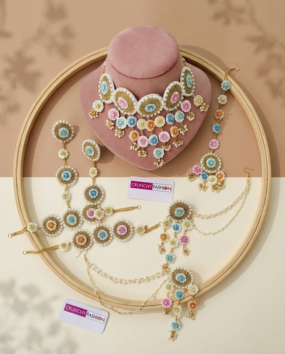 Handcrafted Floral Enchantress Bridal Set Multihued Haldi Mehndi Style
