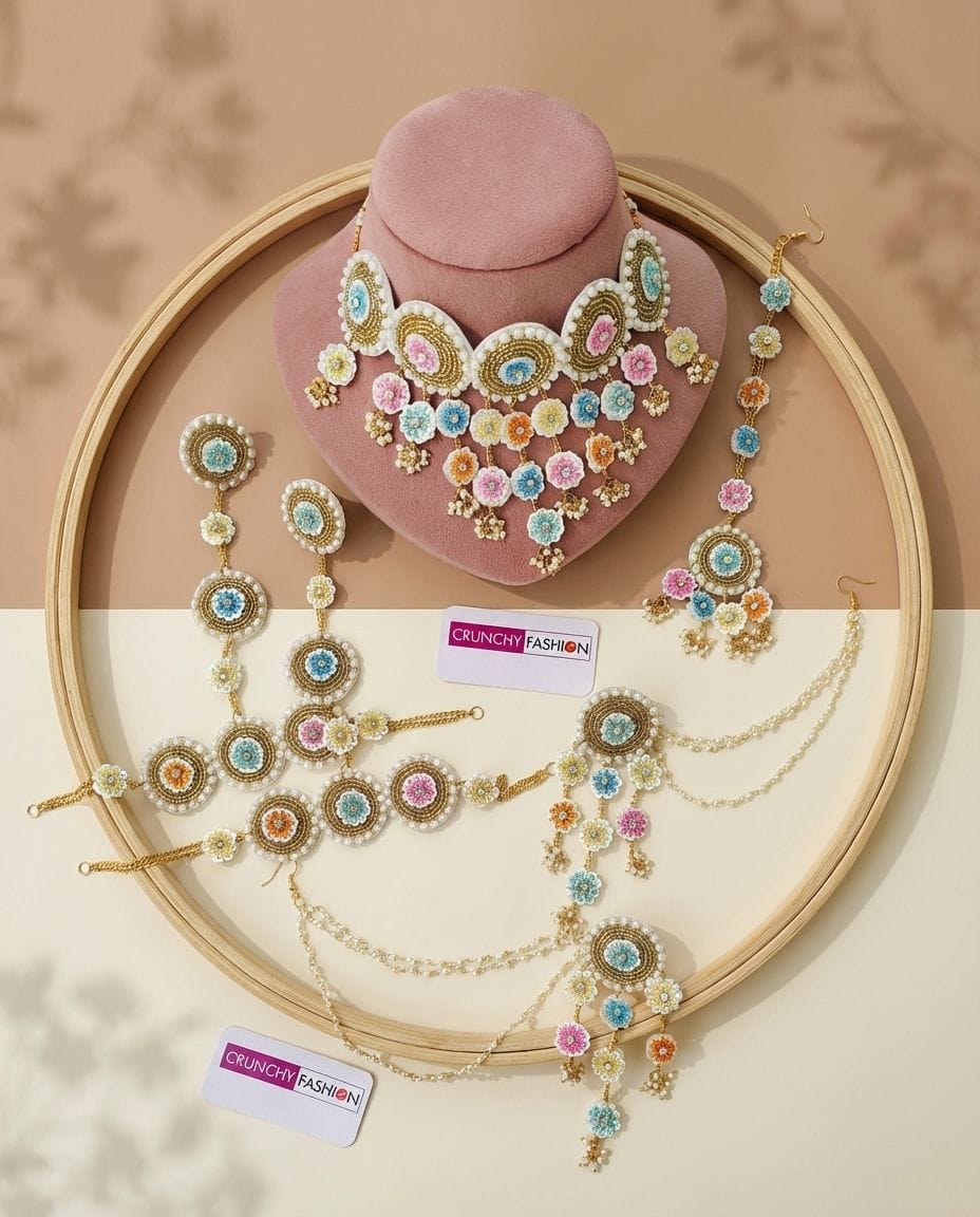 Handcrafted Floral Enchantress Bridal Set Multihued Haldi Mehndi Style