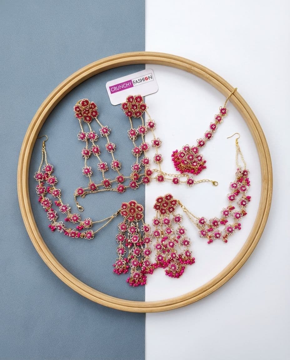 Hot Pink Floral Carnival Jewellery Set: Haldi-Mehndi Accessory