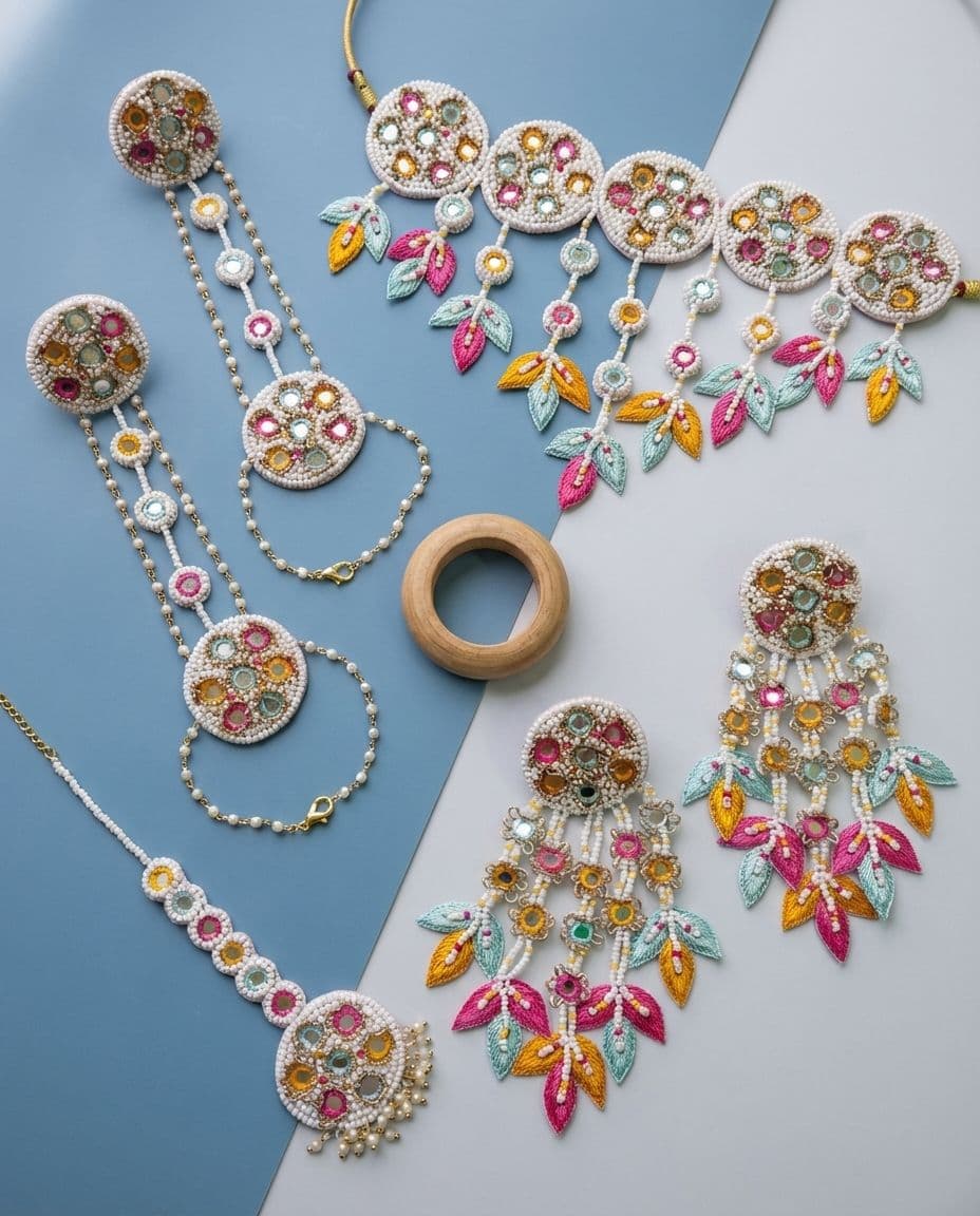 Stylish Senior Floral Finesse: Pink-Orange-Sky Blue Handmade Jewelry