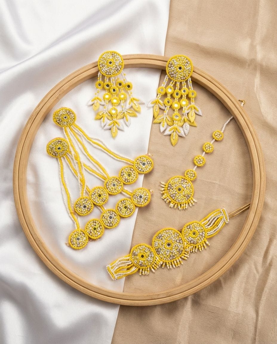 Handcrafted Sunny Blossom Haldi Jewelry Set for Women