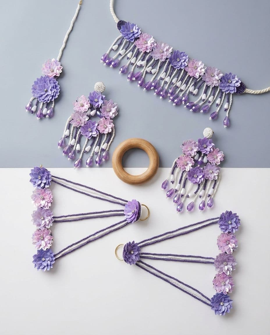 Lavender Blossom Handmade Fabric & Pearl Jewellery Set