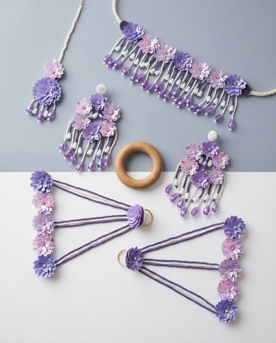 Lavender Blossom Handmade Fabric & Pearl Jewellery Set