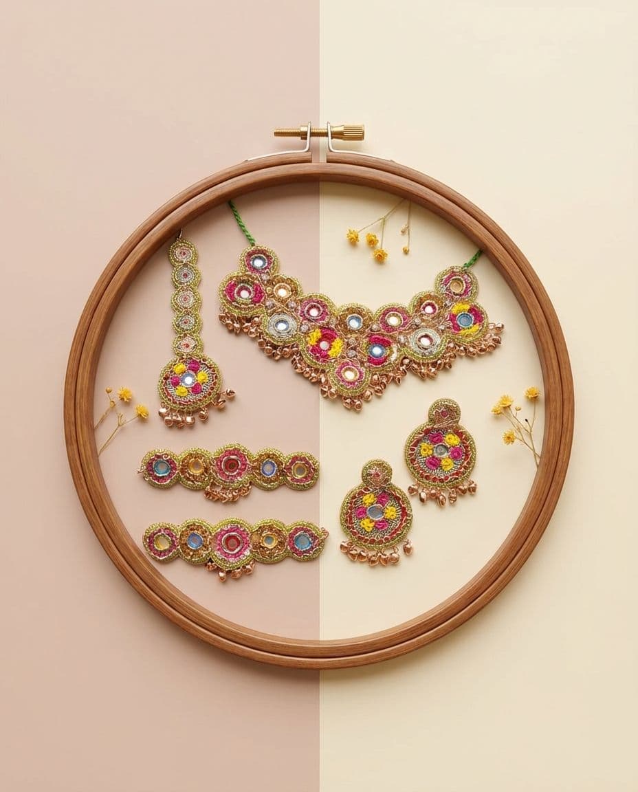 Floral Green-Yellow-PInk Bridal Jewellery Set for Haldi & Mehndi Ceremonies