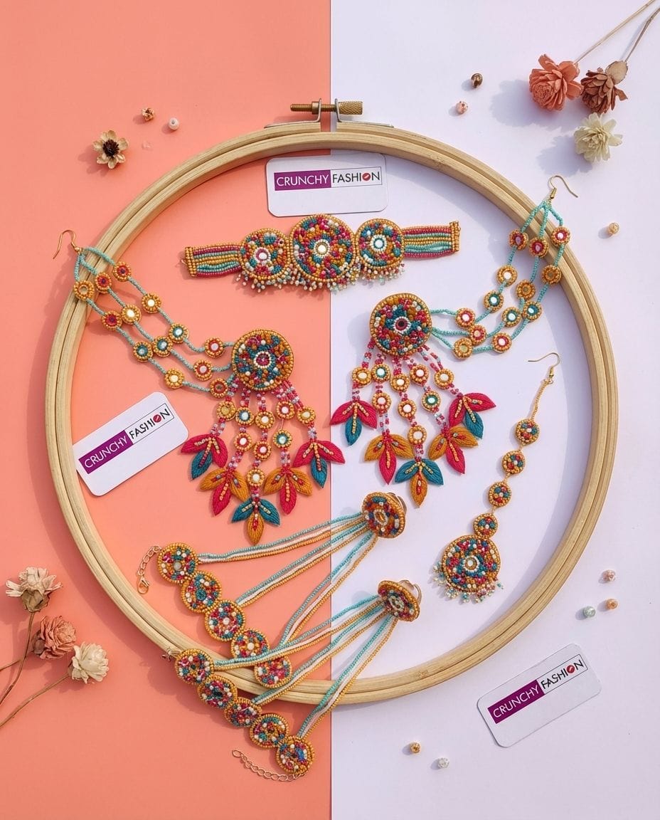 Multicolor Floral Beaded Festivity Jewelry Set, Handmade for Women and Girls