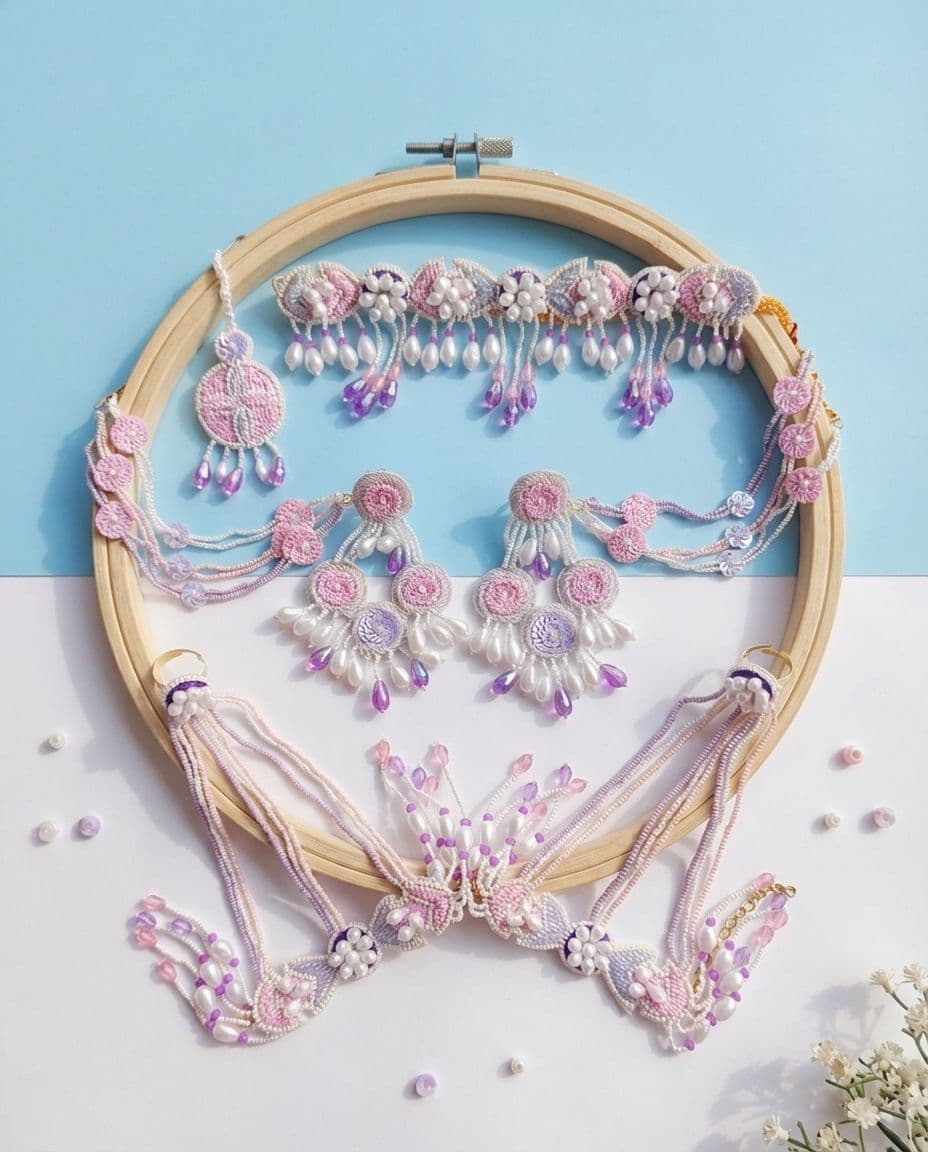 Floral Bliss: Multicolored Beaded Handmade Jewelry Set for Fashion-forward Seniors and Girls
