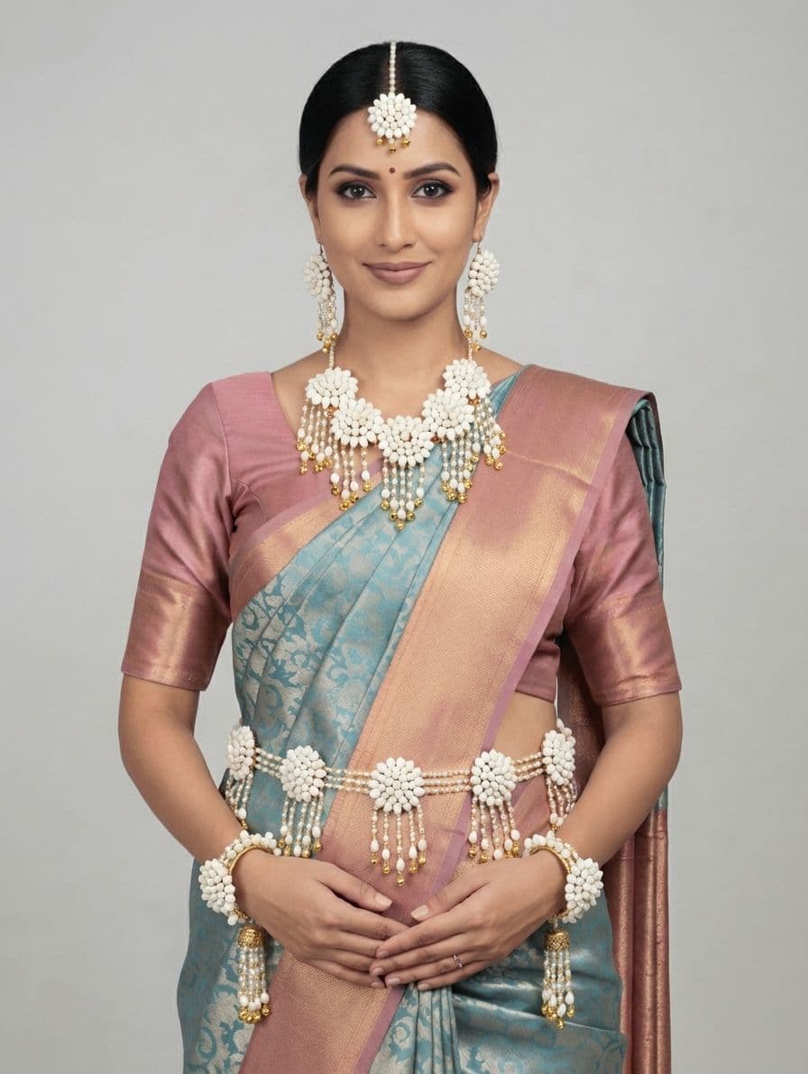 Mogra Magic: Ethnic White Flower Jewelry Set Ideal for Baby Shower Occasions