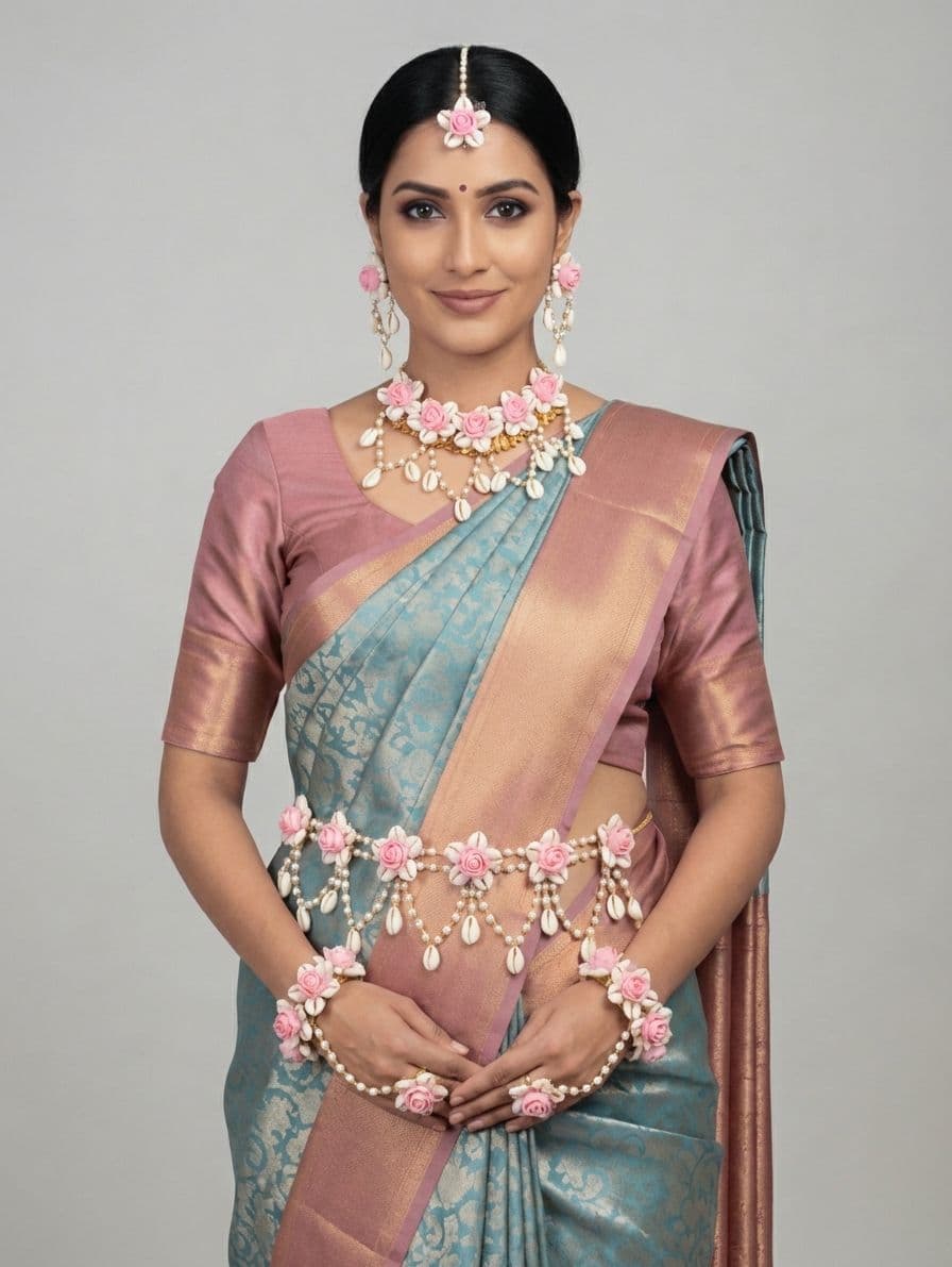 Baby Shower Floral Pink Pearl Ethnic Jewelry Set for Maternity Shoots