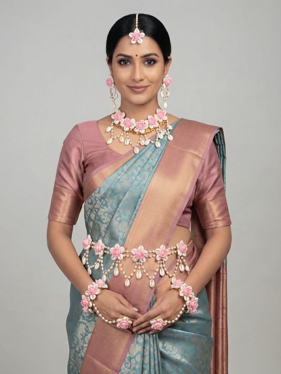 Baby Shower Floral Pink Pearl Ethnic Jewelry Set for Maternity Shoots