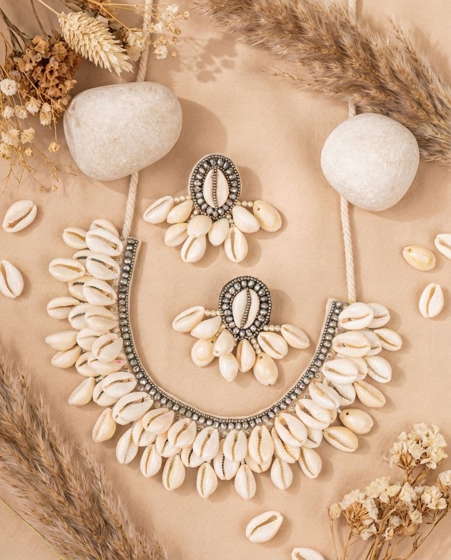 Antique White Seashell Handmade Jewellery Set - Ideal Wedding Accessory