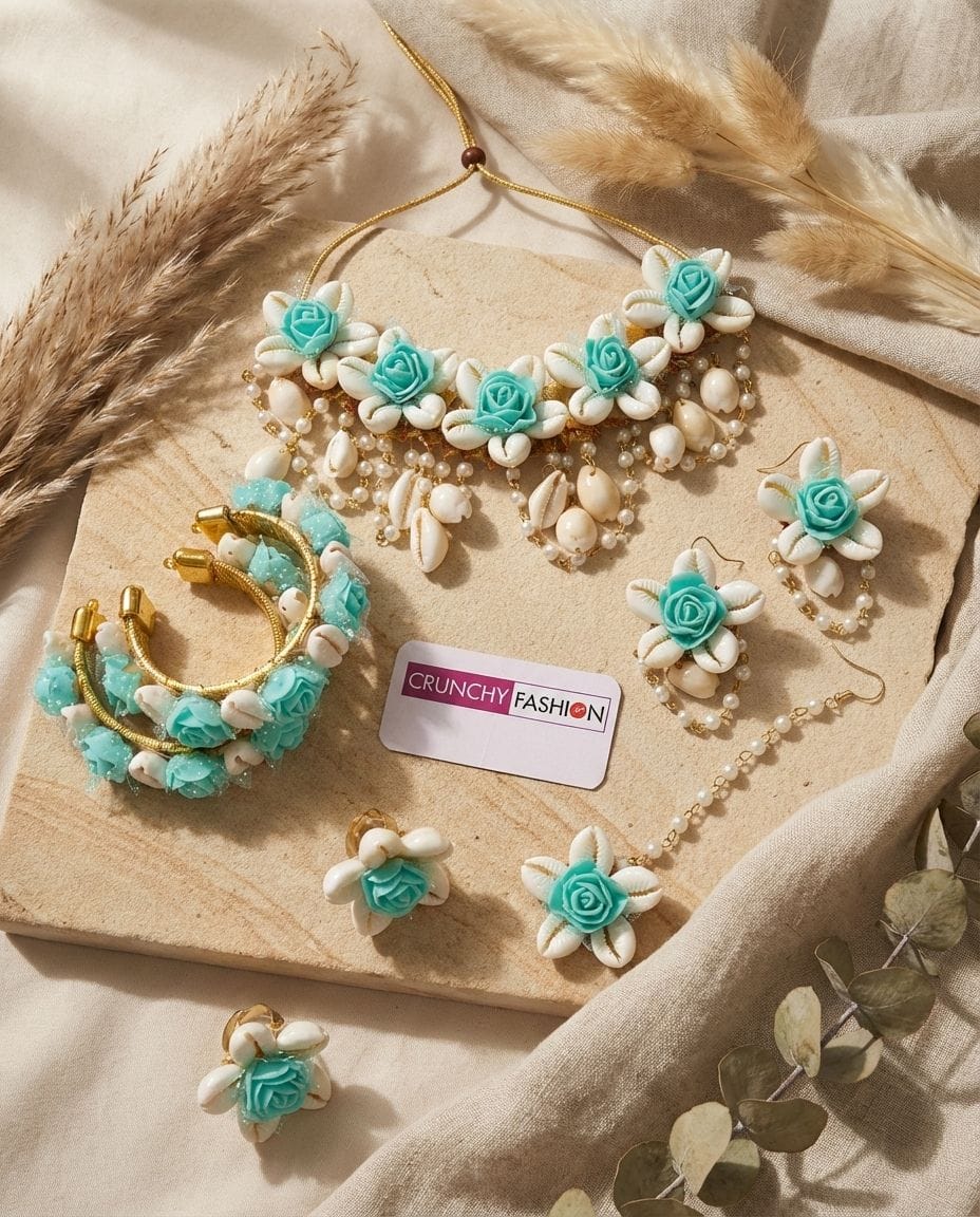 Emerald Blossom & Shell Bridal Set - Jewelry for Women & Girls