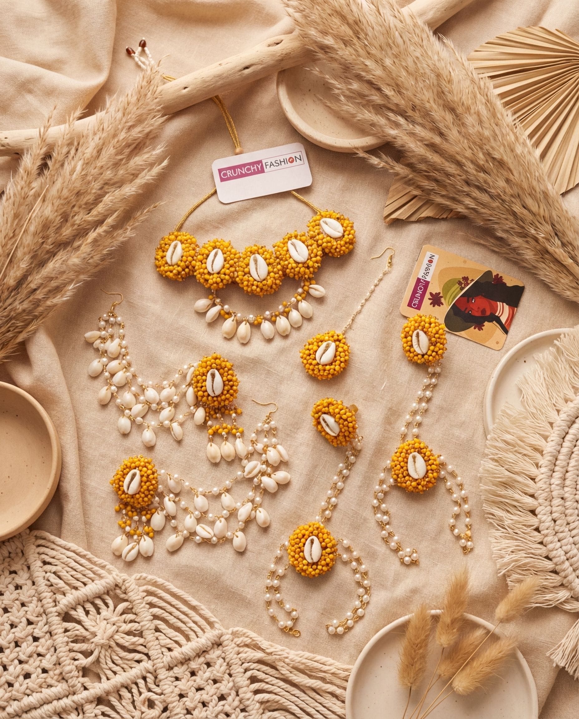 Golden Glory: Haldi-Mehndi Special Pearl & Sea Shell Jewellery Set