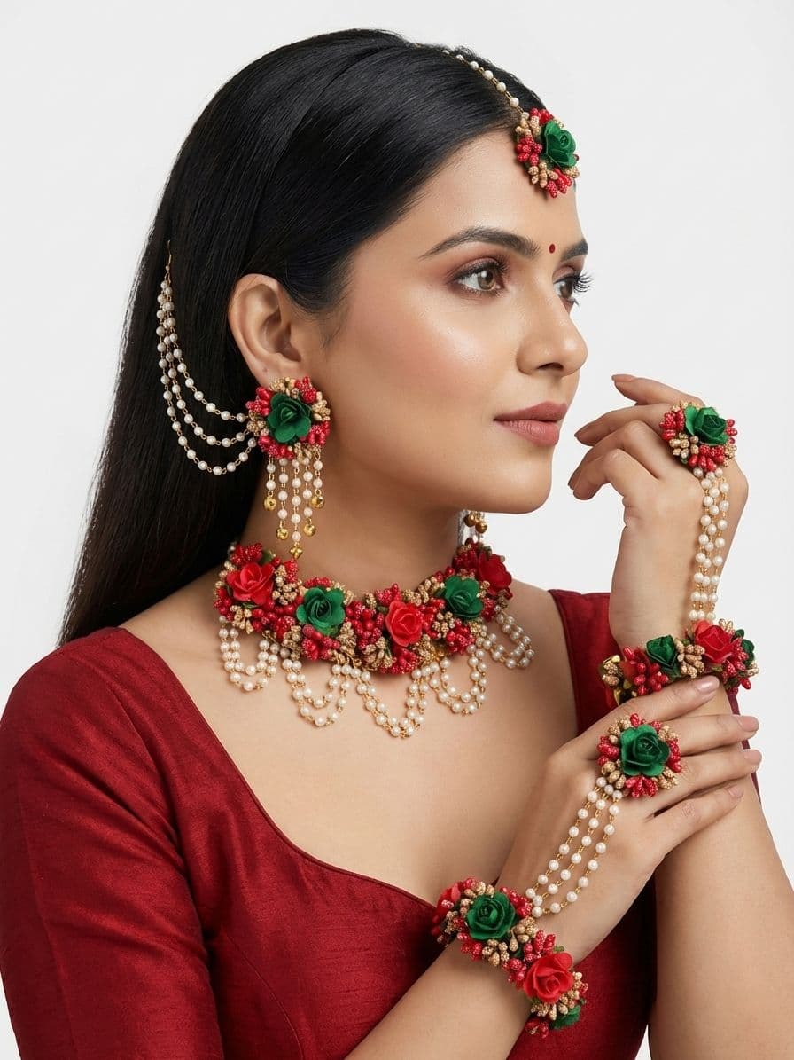 Elegant Floral Haldi Bridal Jewelry, Radiant Yellow-Green for Bride