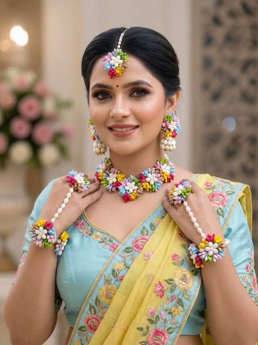 Multicolored Floral Haldi Jewelry Set for Bridal Elegance