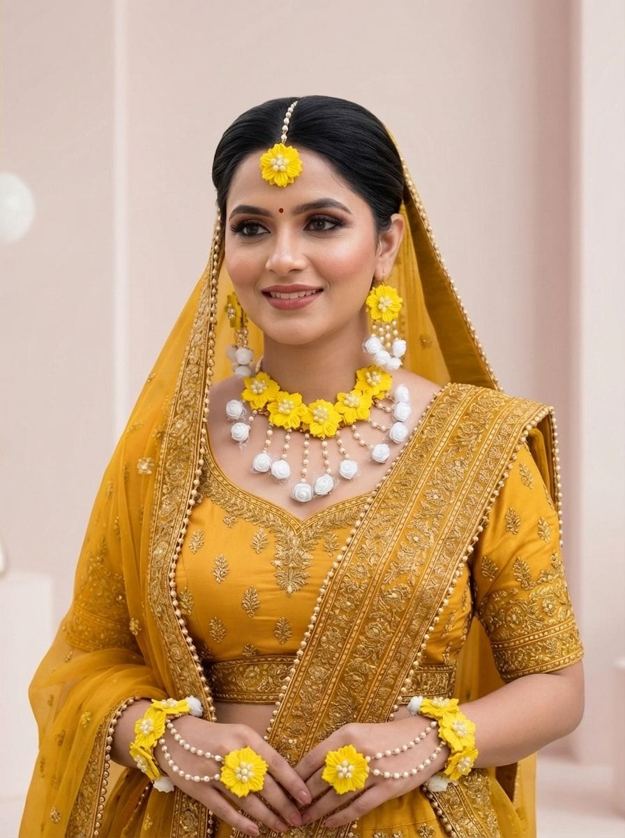 Beaded Pearl Multicolor Bridal Flower Jewelry Set for Women