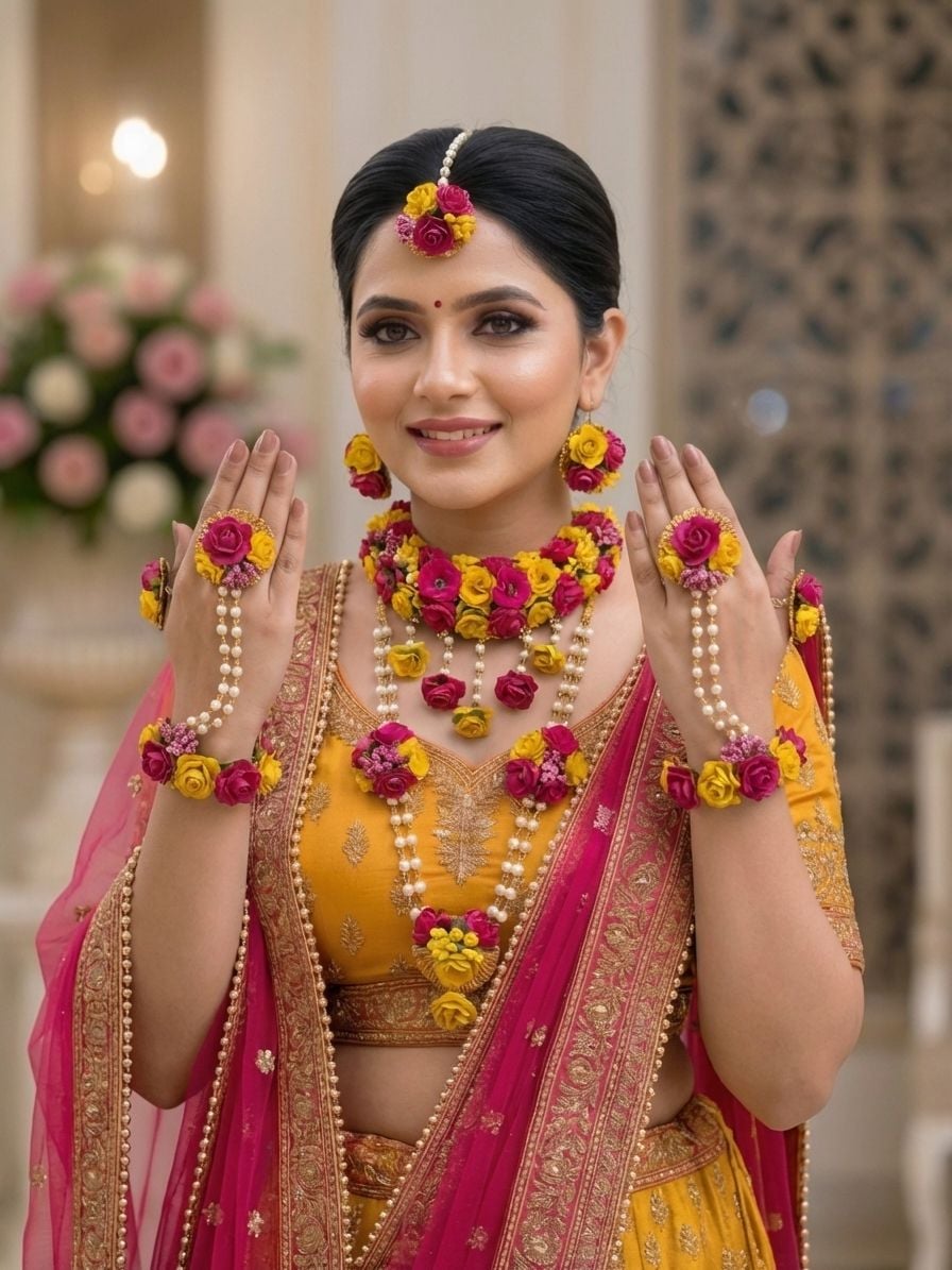 Ethnic Blossom - Handmade Floral Bridal Jewelry Set for Haldi