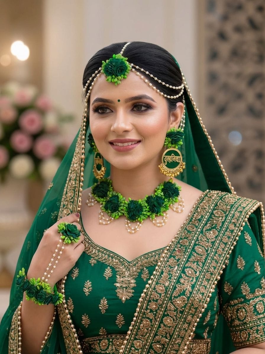 Dulhaniya Green Haldi-Mehndi Bridal Floral Jewelry Set for Women