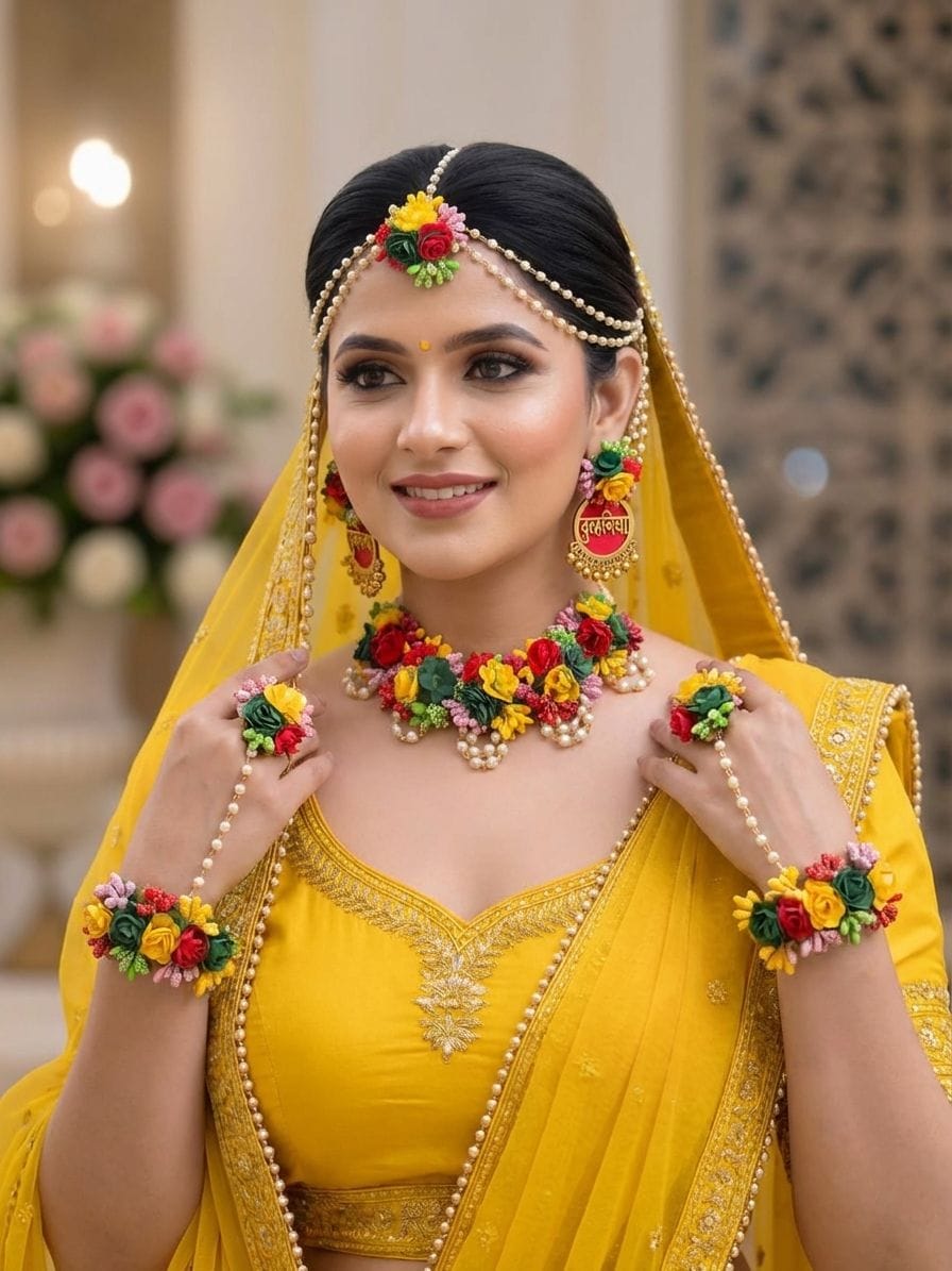 Dulhaniya Floral Fiesta: Haldi-Mehndi Bridal Jewelry Set