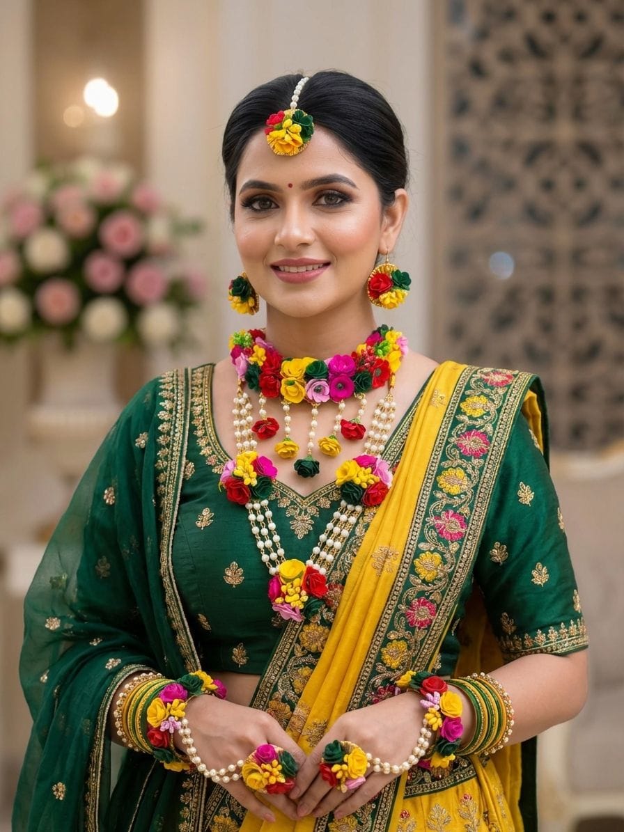 Dulhaniya's Multicolored Floral Haldi-Mehndi Jewelry Set