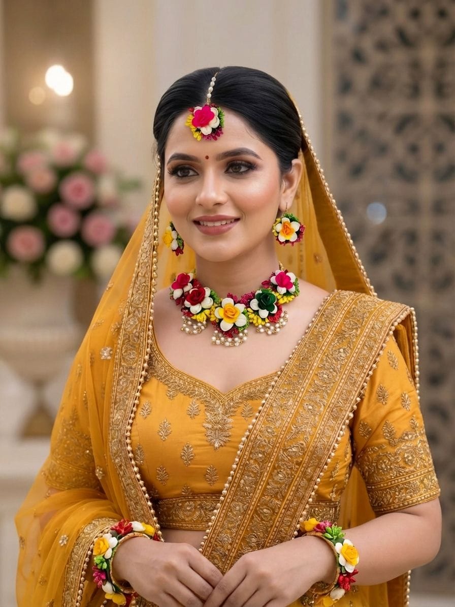 Floral Carnival: Multicolored Haldi Jewelry Set for Wedding & Bridal Occasions