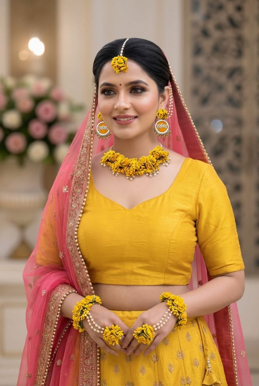 Yellow Rose Floral Jewellery Set for Haldi & Mehndi Functions