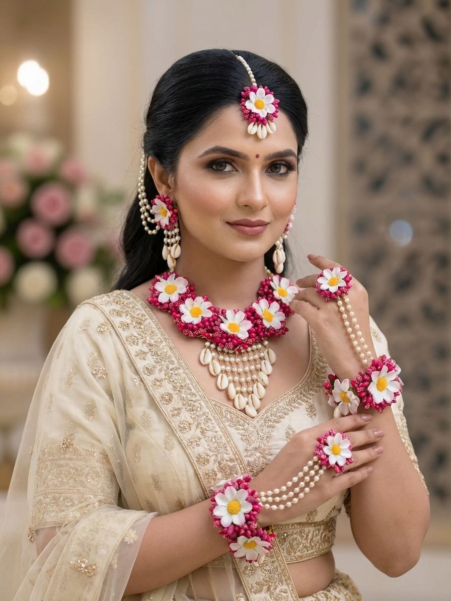 Pink Floral - Traditional Haldi Mehndi Jewelry Set for Women & Girls