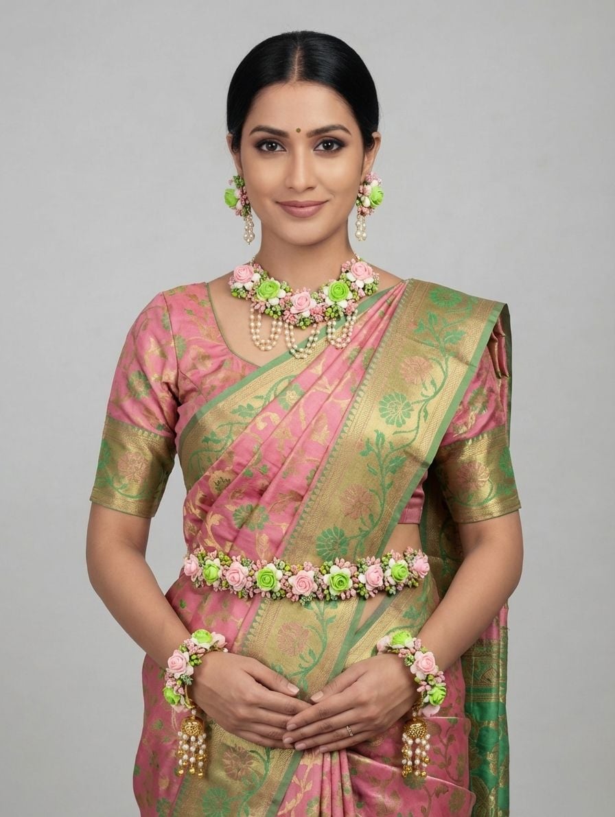 Bridal Harmony: Haldi Flower-Themed Handicraft Jewellery Set for Women