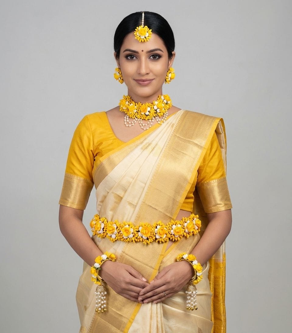 Yellow Floral Handcrafted Faux Jewellery Set for Baby Shower