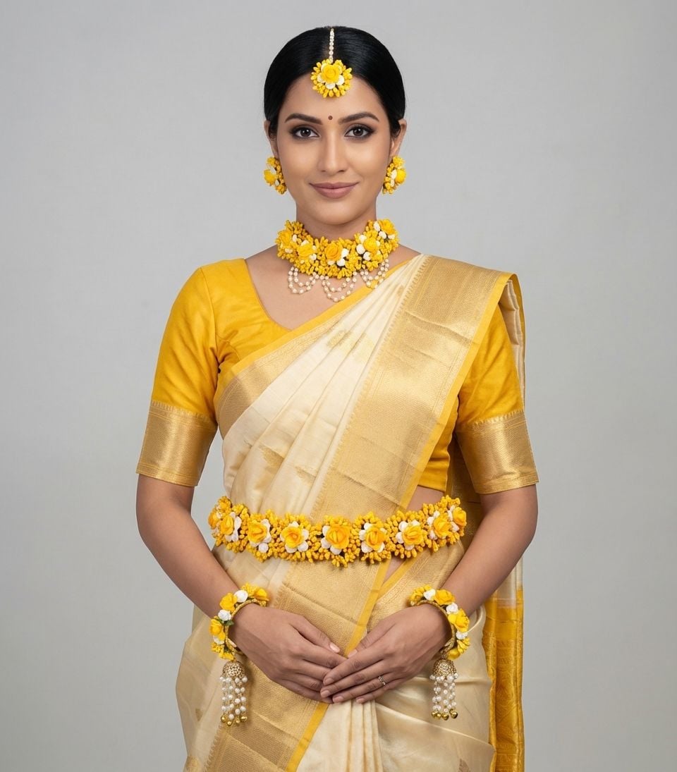 Yellow Floral Handcrafted Faux Jewellery Set for Baby Shower