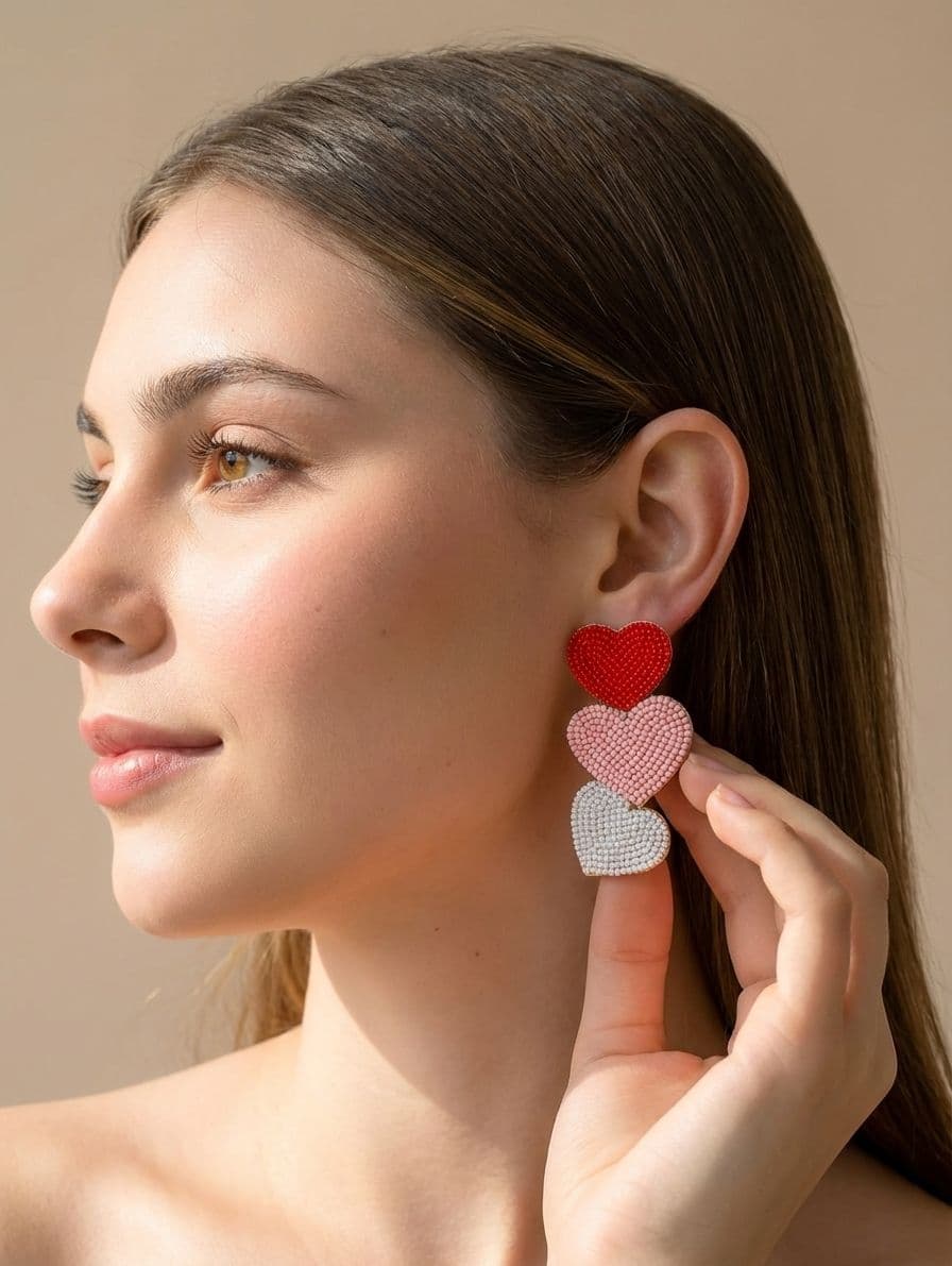 Handmade Beaded Heart Stud Earrings - Quirky Valentine's Day Gifts for Her