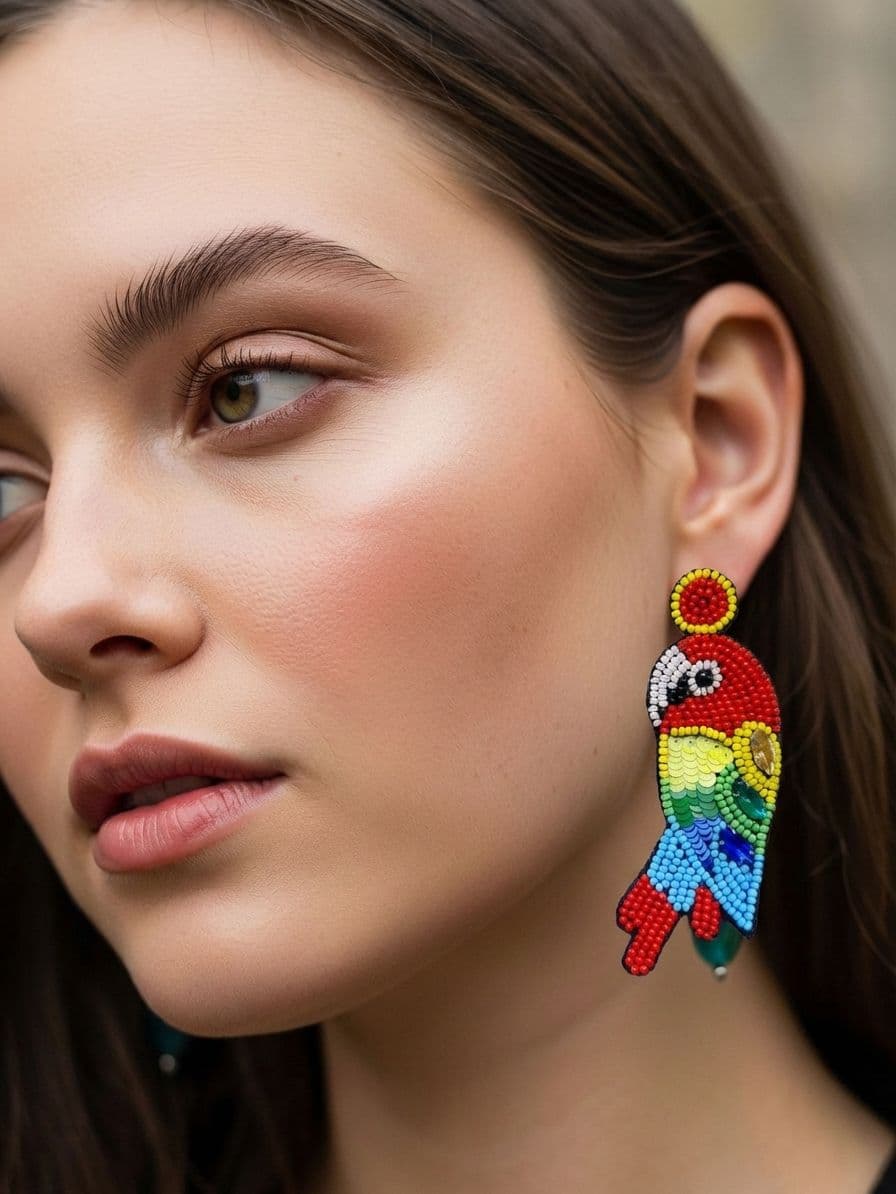 Multicolor Beaded Parrot Earrings for Women and Girls