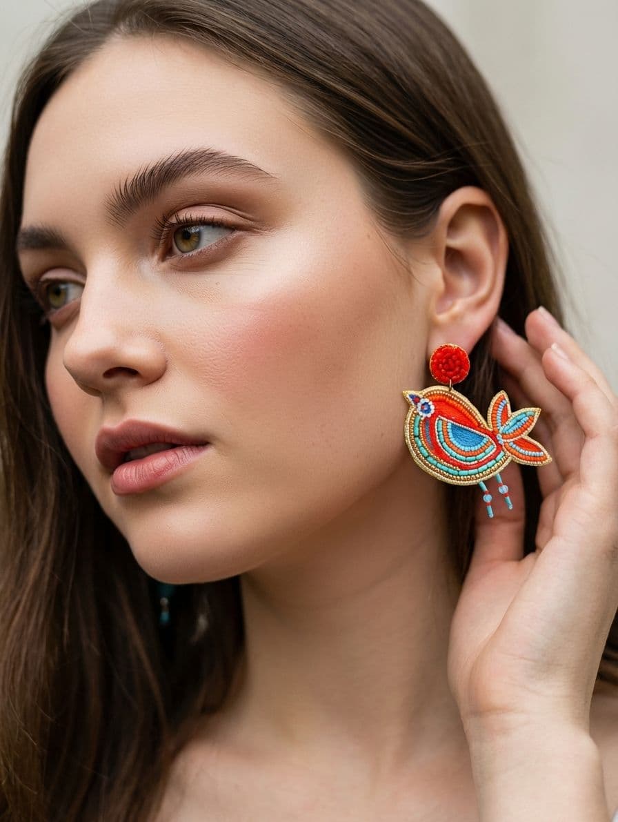 Lil Birdie Multicolor Handmade Beaded Dangler Earrings for Women and Girls