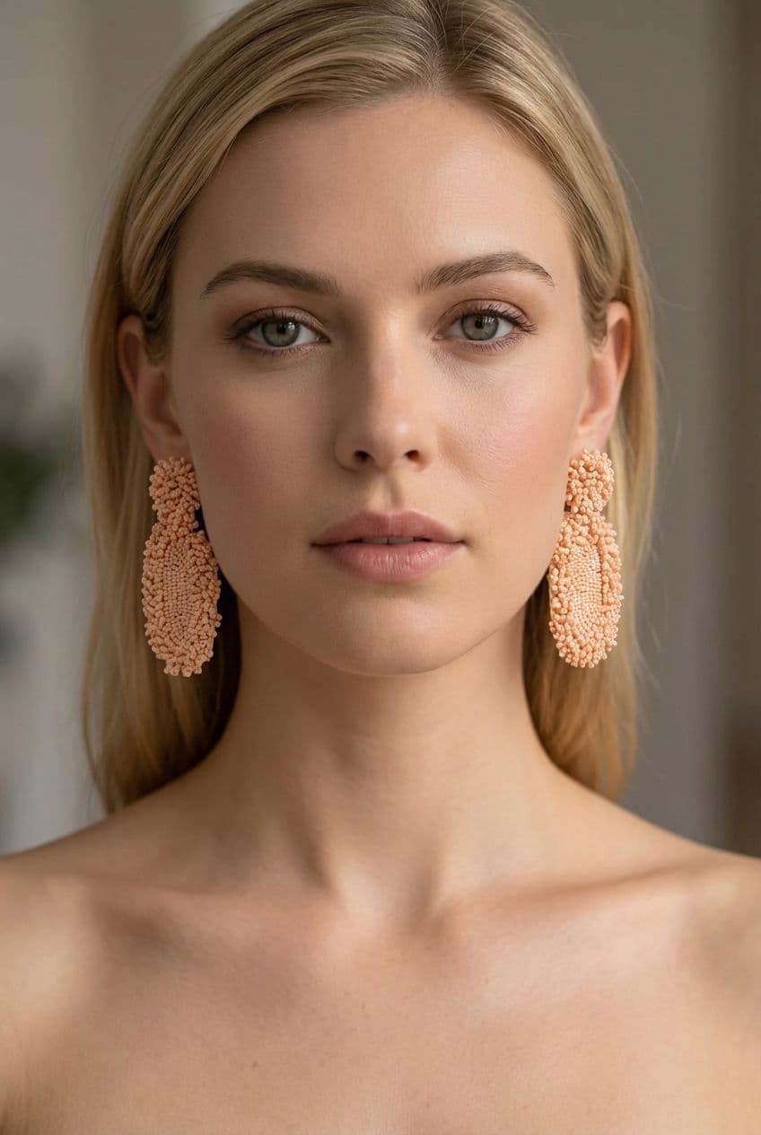 Peach Hanmade beaded Earrings for Women & Girls