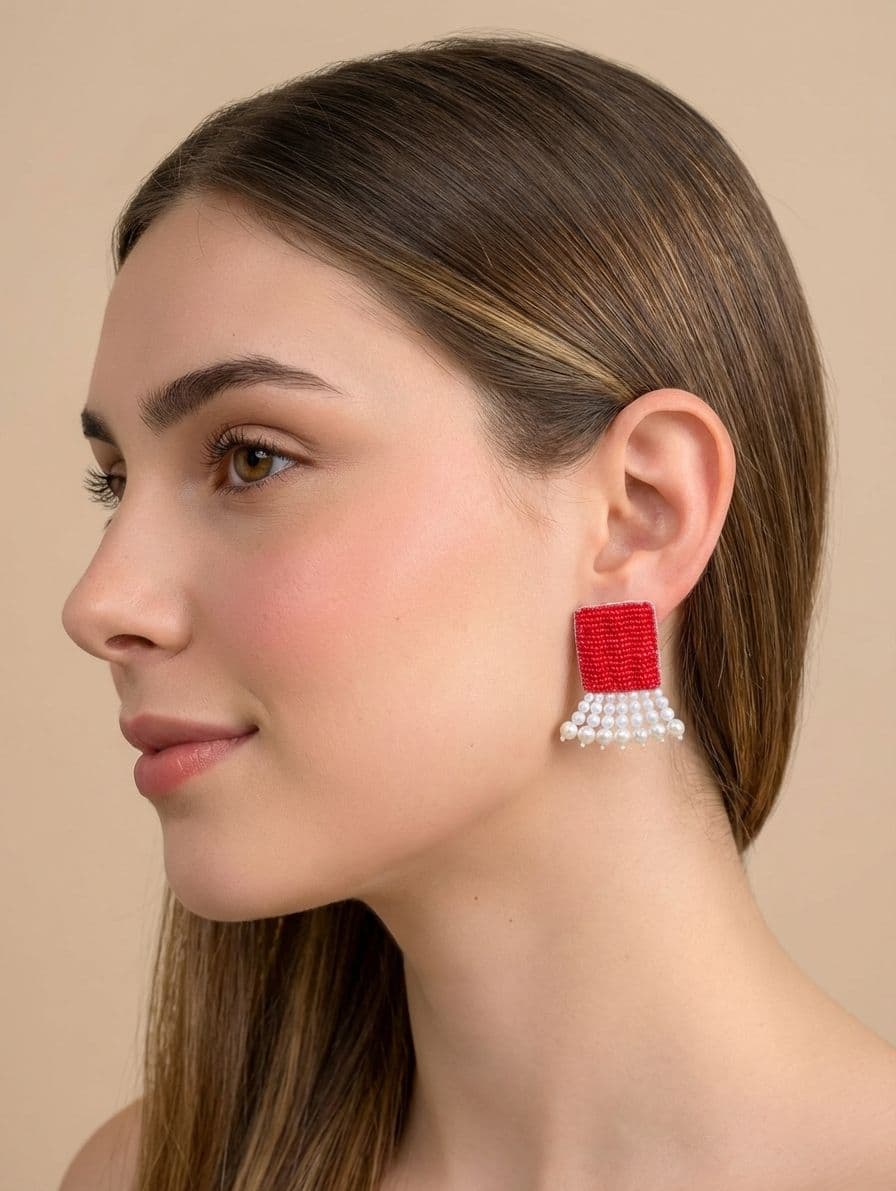 Radiant Pink Pearl: Handcrafted Beaded Earrings for Women and Girls