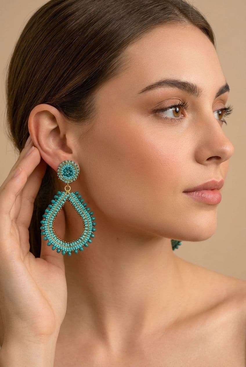 Handmade Green Beaded Dangler Earrings for Girls & Women